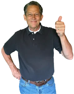 Dennis giving a thumnbs up Dennis standing and giving a thumbs up directly to the viewer, with no visible background.