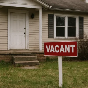 Vacant House in Disrepair Reflecting Abandonment Vacant, deteriorating house with chipped paint and overgrown yard